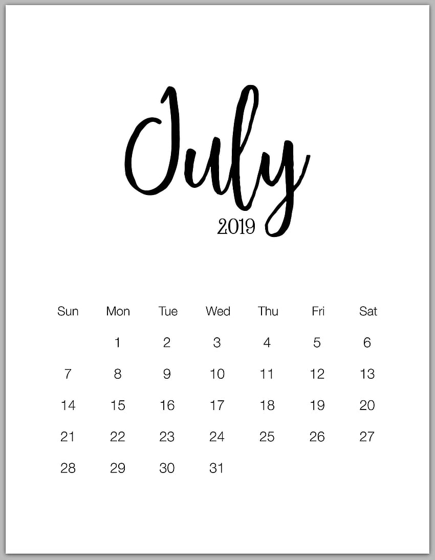 july 2019 minimalist calendar, july 2019 calendar HD phone wallpaper