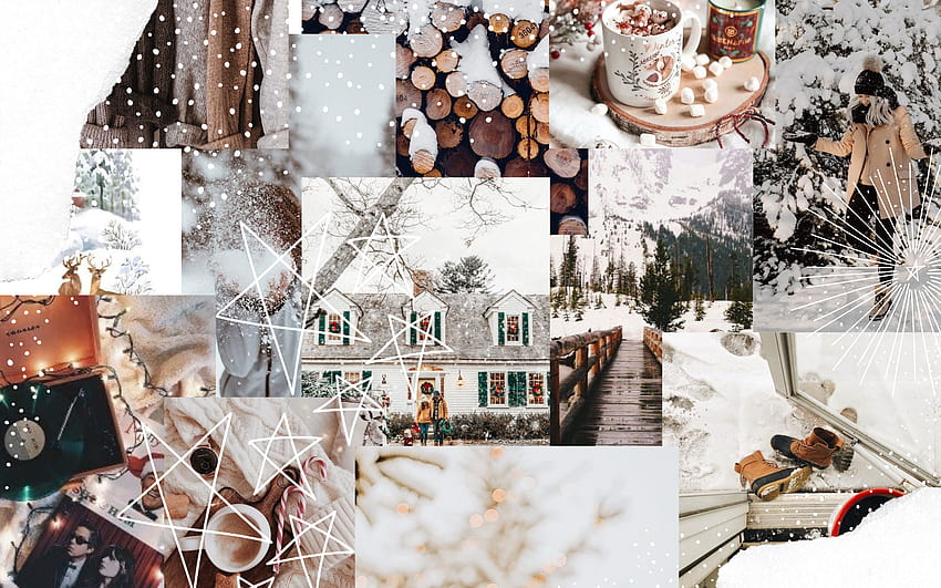 3 Collage di Natale estetico, simpatico laptop invernale Sfondo HD
