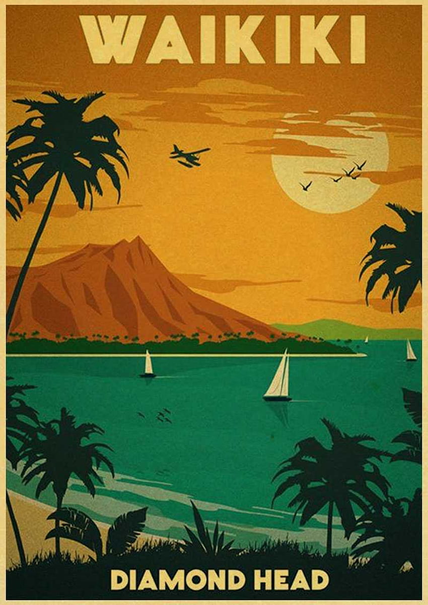 USA CITY Винтидж плакат Hawaii NaPali дизайн крафт хартия ретро плакати стикери за стена на стена кафе бар декор на кръчма, ретро хавайски HD тапет за телефон