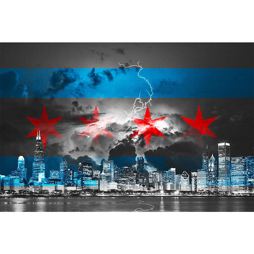 Zapwalls Decals Black & White Stormy Chicago Flag Skyline HD phone wallpaper
