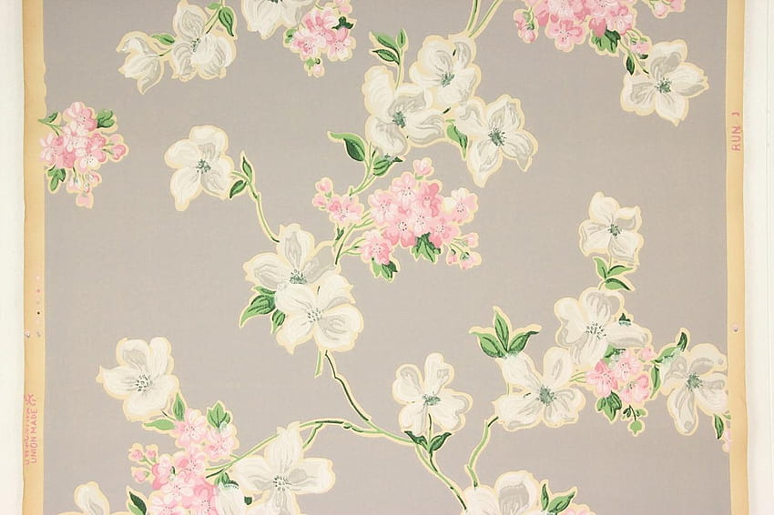1930er Jahre Vintage rosa weiße Blumen auf grau, Blumenweinlese HD-Hintergrundbild