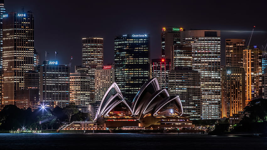 Australia, Sydney, opera, drapacze chmur, oświetlenie, noc 3840x2160 U , Sydney Australia Tapeta HD