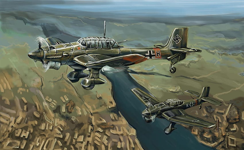 Avion Allemand Junkers Ju.87 Stuka Peinture Art Armée Fond d'écran HD