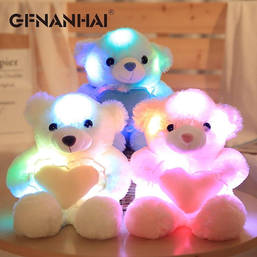1pc 25cm cute colorful Glowing bear plush toy stuffed soft kawaii, lighting teddy bear HD phone wallpaper