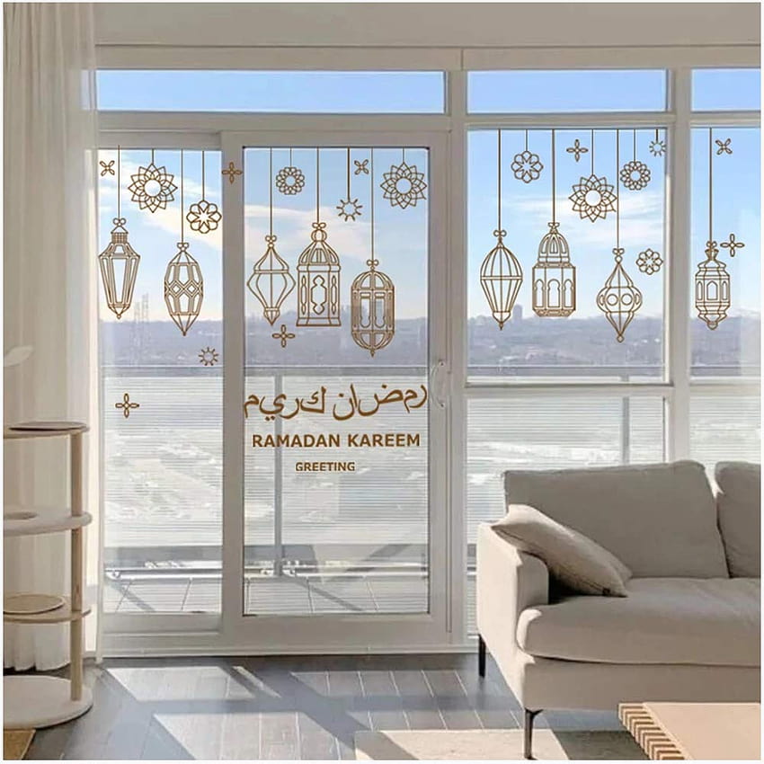DDAYUP Islamische muslimische Wanddekoration, Eid Mubarak Ramadan, Glaslaternen-Aufkleber, Aufkleber, Fensteraufkleber für Eid Ramadan, Dekorationen für Zuhause, Wohnzimmer, Schlafzimmer: Küche & Haushalt HD-Handy-Hintergrundbild