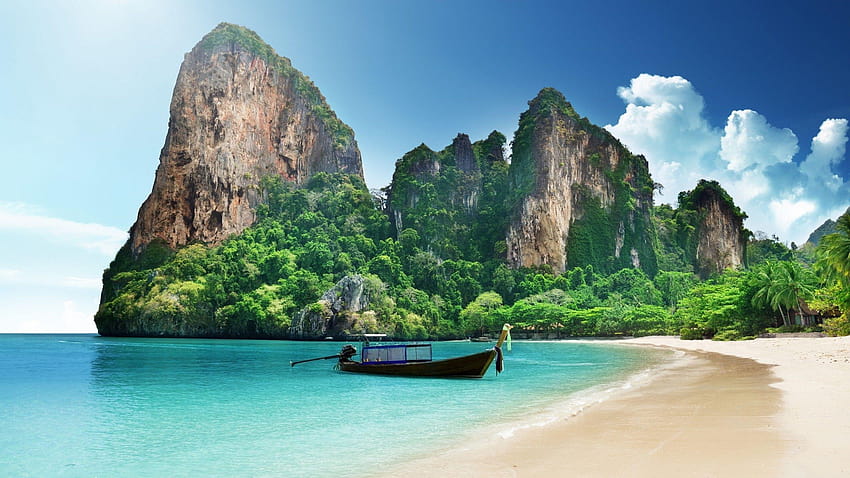 Pantai Railay, Rai Leh, Semenanjung, pantai Thailand, thailand 1920x1080 Wallpaper HD