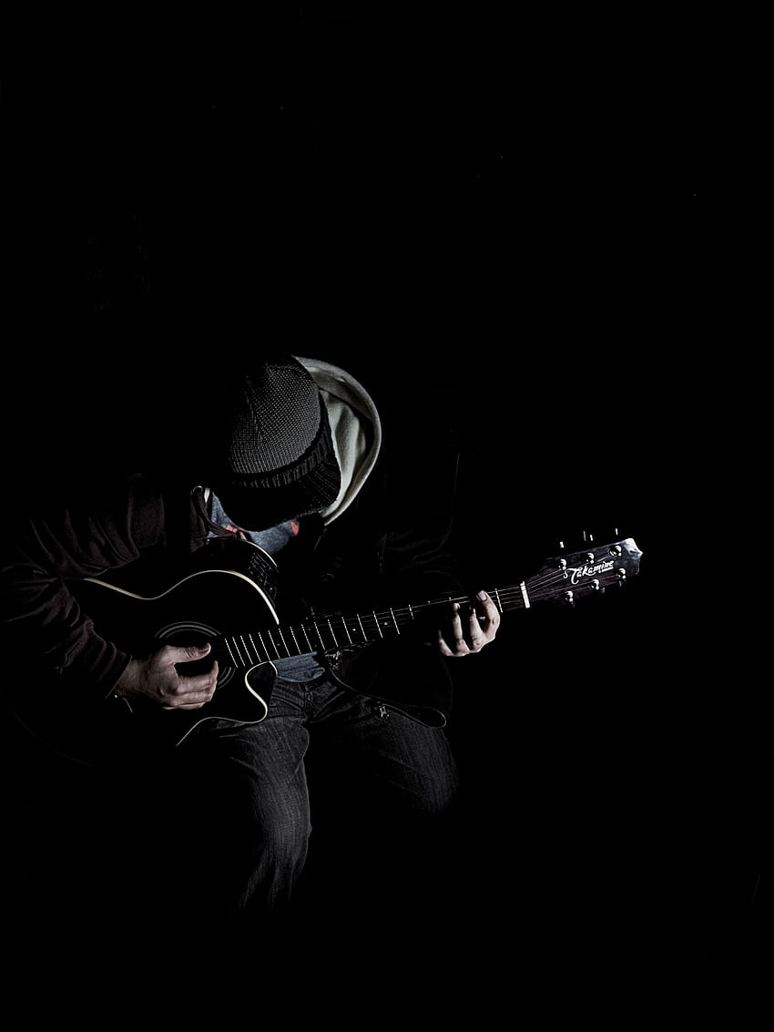 Czarno-biała grafika gitary, czarna gitara Tapeta na telefon HD