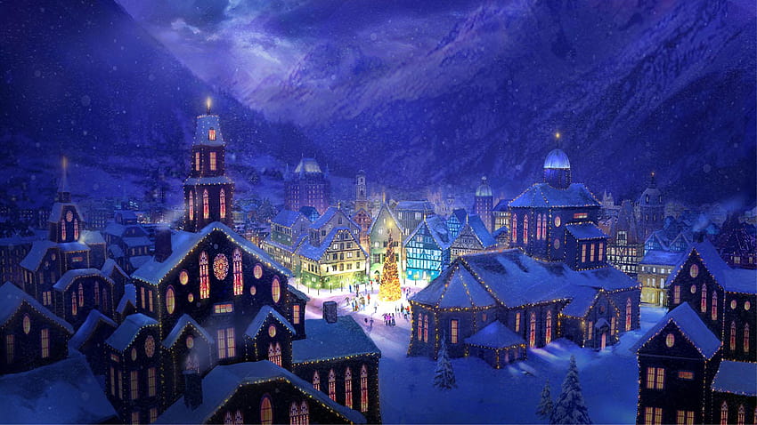 スイスのクリスマス、スイスの冬の村 高画質の壁紙