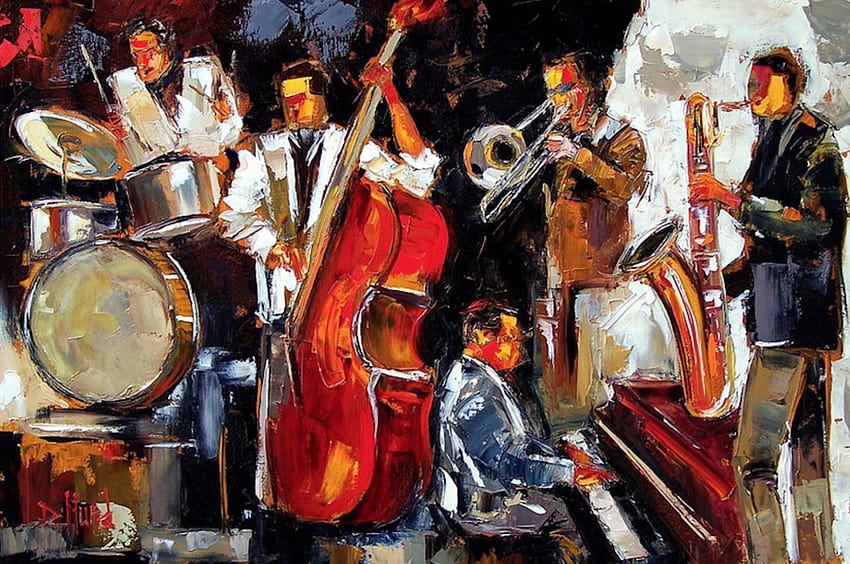 Abstracto Jazz Pintura Música Pinturas Instrumentos, banda de jazz fondo de pantalla