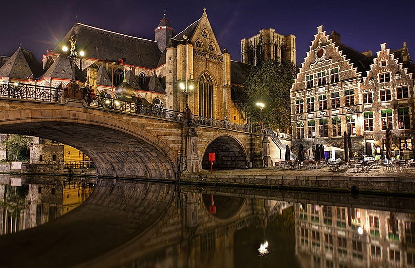 Belgium Brugge Bridges night time Cities, bruges HD wallpaper