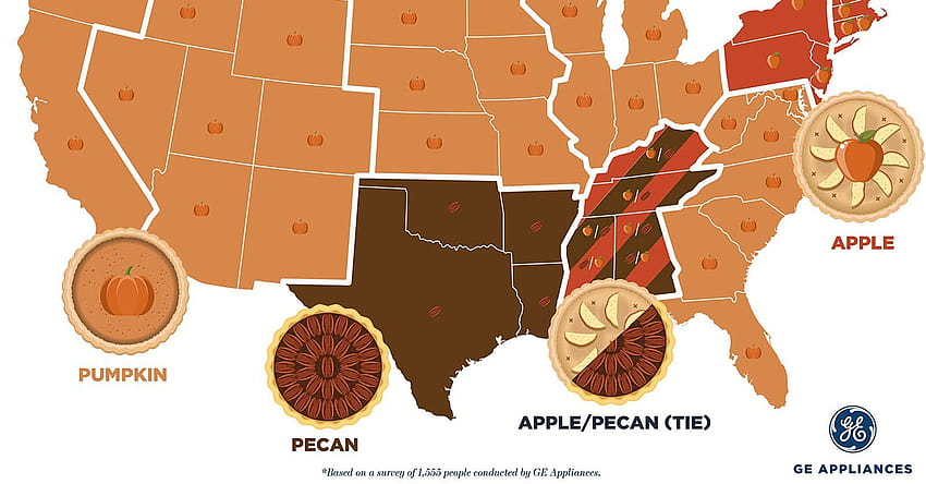 The Most Popular Thanksgiving Pie in Every Corner of the Country, thanksgiving pumpkin and red map HD wallpaper