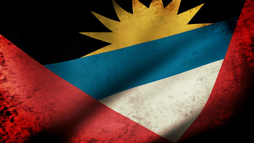 Развяване на флага на Антигуа и Барбуда, фонове на движение в гръндж вид HD тапет
