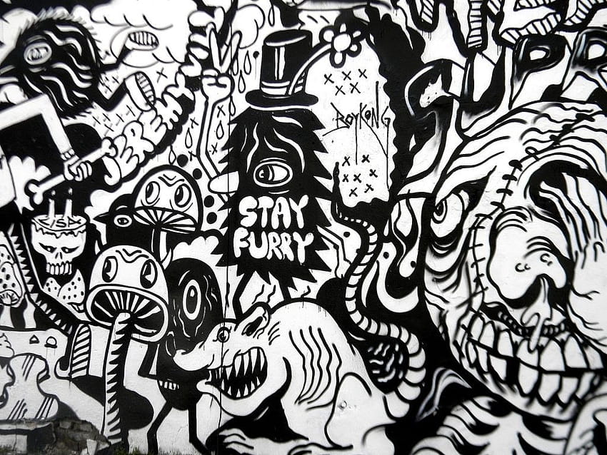 Graffiti neri, graffiti in bianco e nero Sfondo HD