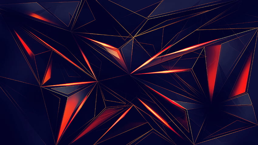 Red and blue digital , abstract, digital art, 3D, abstract triangle tunnel HD wallpaper
