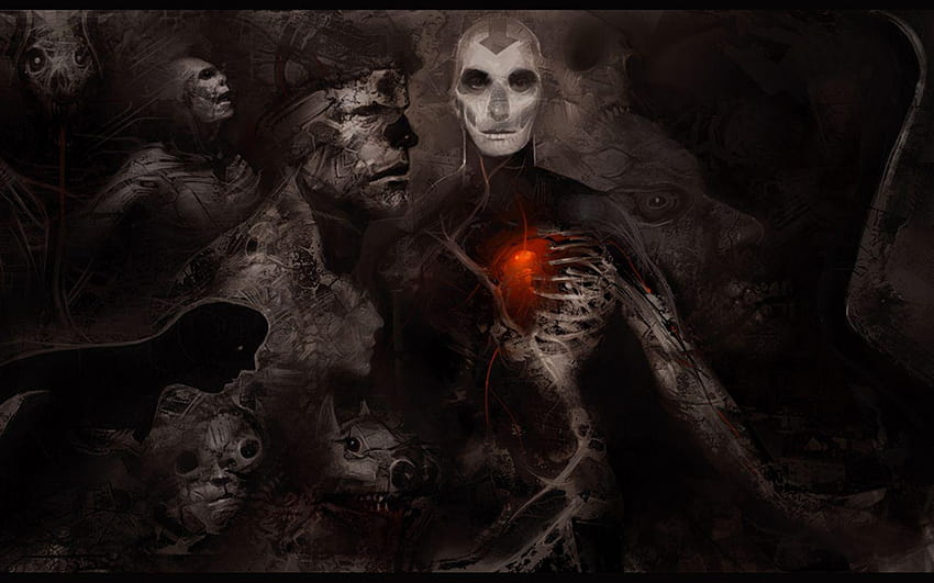 skull, angels, occult, fantasy, blue, face, gothic, vector,dark, evils HD wallpaper