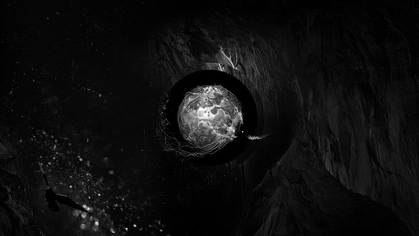 2929490 / 1920x1080 alecio calixto digital art minimalism monochrome abstract globes sphere circle birds dark cave JPG 317 kB, black cave HD wallpaper