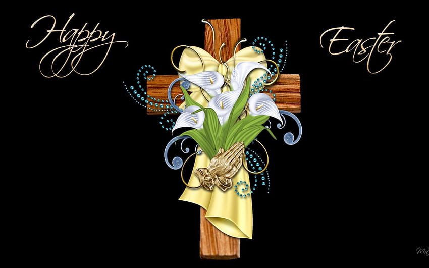 religious easter easter cross lilies prayer religion HD wallpaper