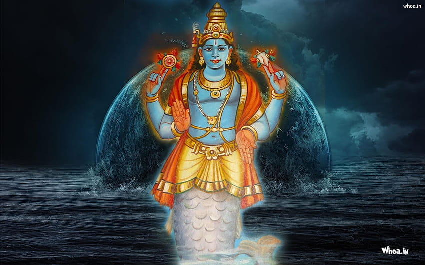 Signore Vishnu Matsya Avatar, Sudarshan Chakra Sfondo HD