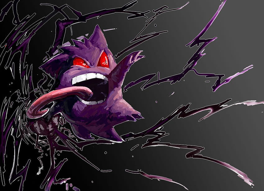 Can someone change the colors of Mega Gengar and Gigantamax Gengar to their  shiny colorations in this image? And change background color to light  blue? Regular Gengar isn't too different from it's