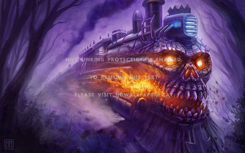ghost train skull purple evil flames fire HD wallpaper