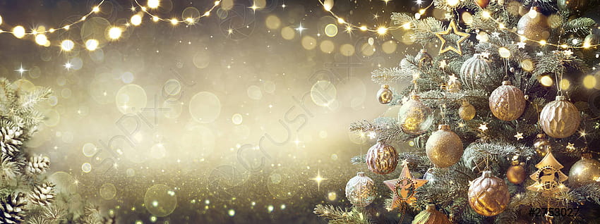 Vintage Christmas Tree Dengan Ornamen Retro Dan Golden Shiny Glitter, vintage retro christmas Wallpaper HD