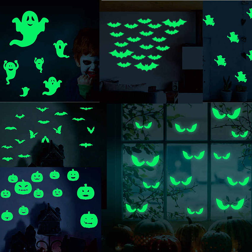 Halloween Fluorescent Poster Glow in the Dark Bat witch Ghost Glow Sticker Home Bedroom Decor Luminous Art decal, halloween bat dark HD phone wallpaper