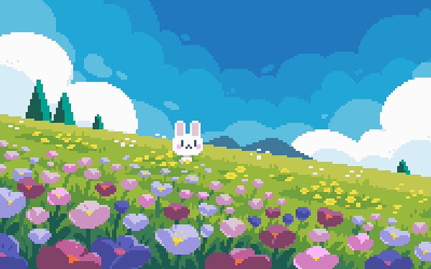 Пролетни пикселни рисунки, пикселна арт пролет HD тапет