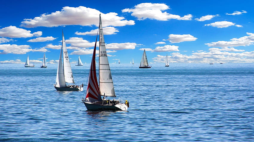 Blue Sea Sailing Boat File, dingy HD wallpaper