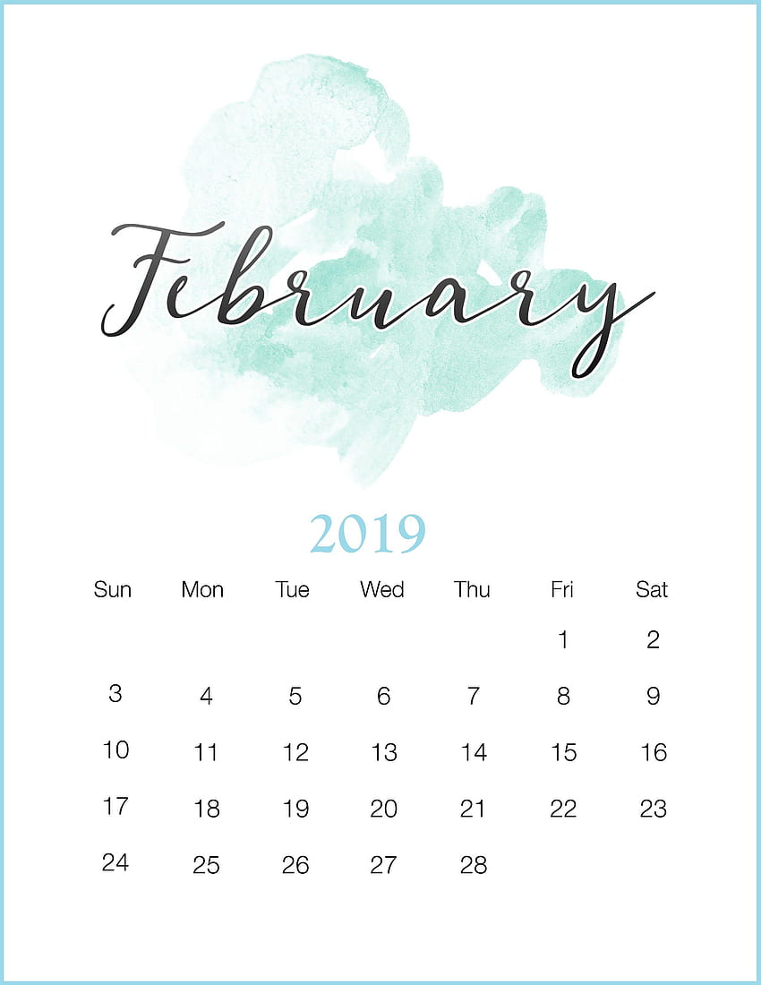 Suluboya 2019 Şubat Yazdırılabilir Takvim, Şubat 2019 takvimi HD telefon duvar kağıdı