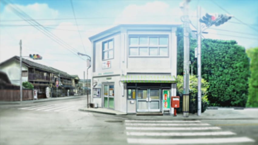 Bangunan ilustrasi jalan anime Nichijou, jalan anime Wallpaper HD