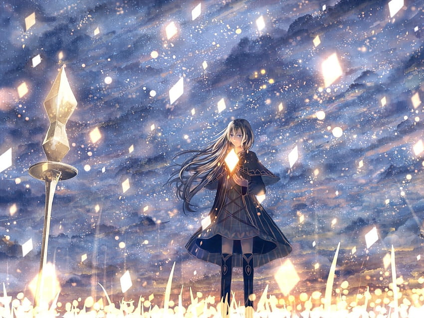 : sinar matahari, malam, gadis anime, Pohon Natal, lentera langit, layang-layang, cahaya, penerangan, screenshot, dekorasi Natal 1920x1440 Wallpaper HD