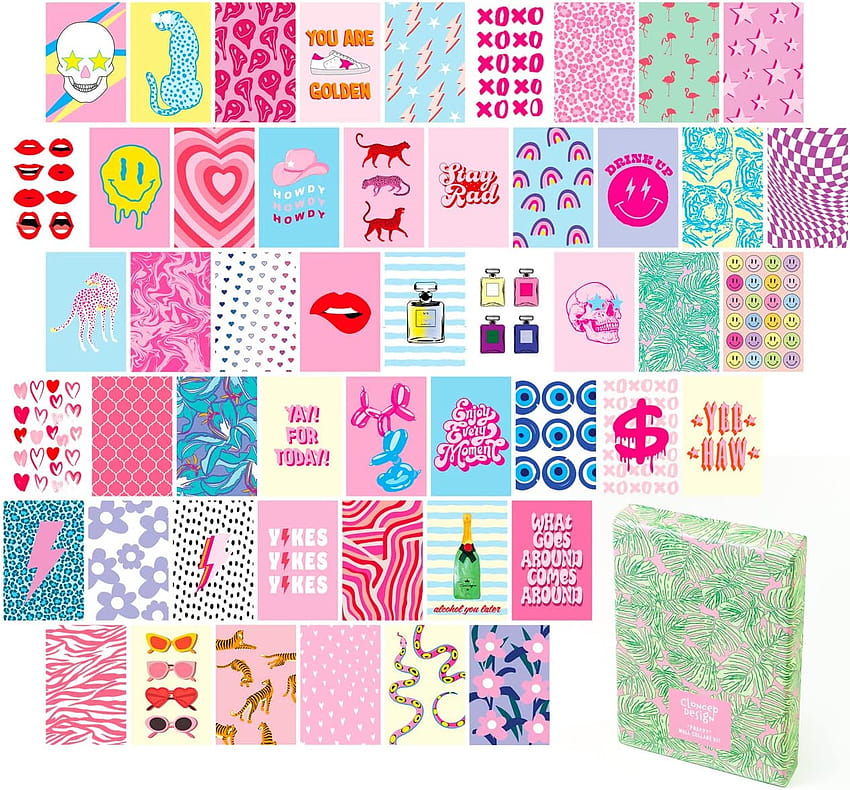 CLONCEP DESIGN Preppy Aesthetic Wall Collage Kit, 50 PCS Retro Style s, Collage Dorm Decorations for Teens and Young Adults, Wall Prints Kit, Small Posters for Room Bedroom Aesthetic: HD wallpaper