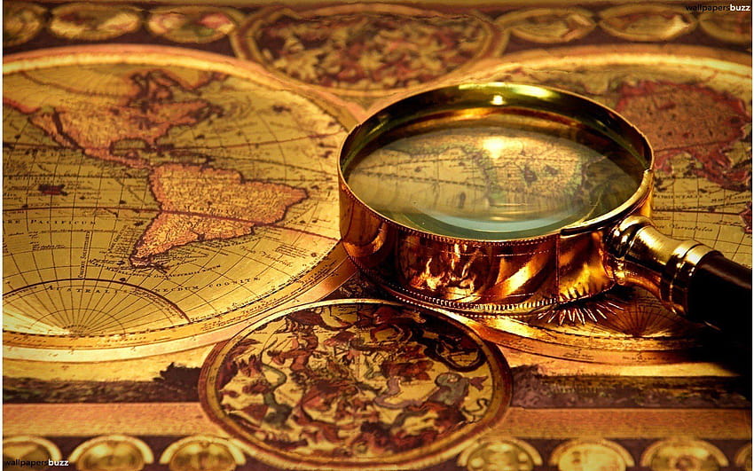 Magnifier on an old map, old maps HD wallpaper