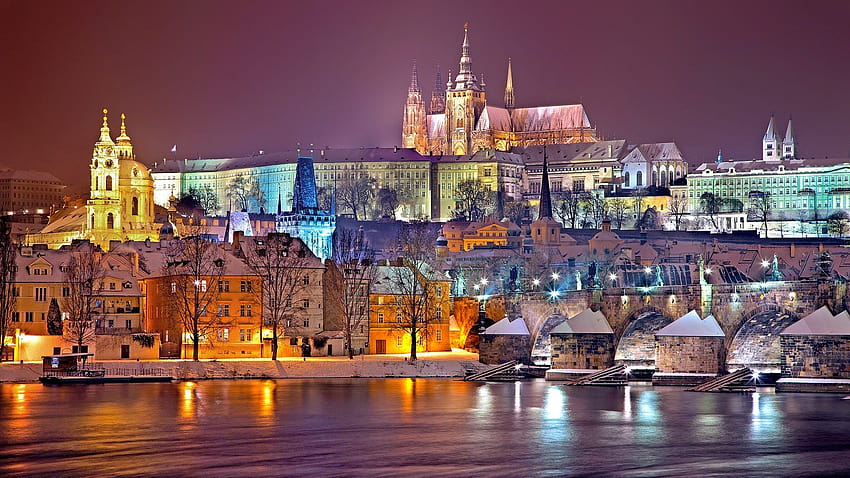 Noite de inverno em Praga República Tcheca papel de parede HD