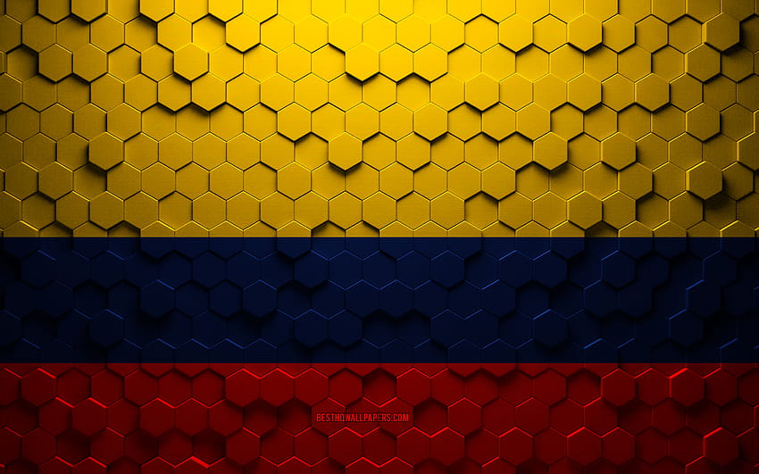 Flag of Colombia, honeycomb art, Colombia hexagons flag, Colombia, 3d hexagons art, Colombia flag with resolution 2880x1800. High Quality, colombian flag HD wallpaper
