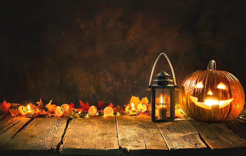 autumn, leaves, smile, candles, Halloween, pumpkin, Halloween, Autumn, pumpkin , section праздники, autumn halloween HD wallpaper