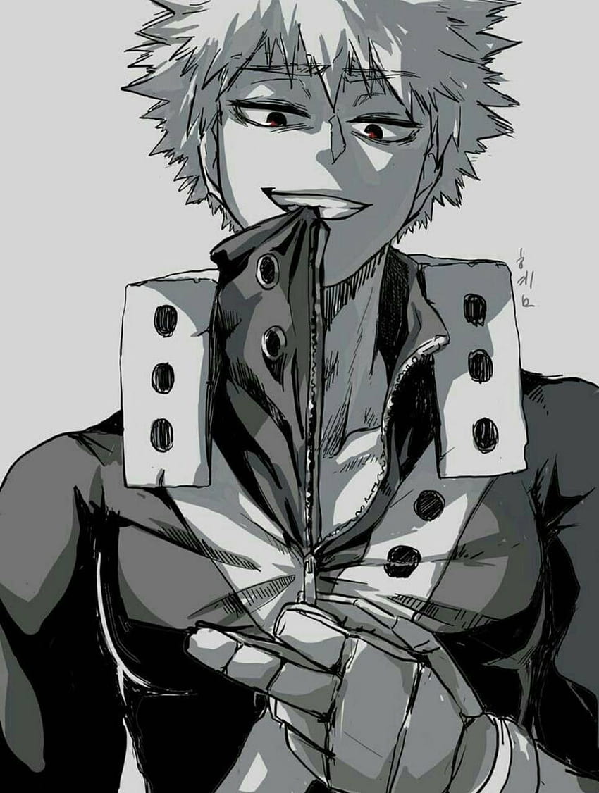 Katsuki Bakugo Black And White, Black Bakugou Hd Phone Wallpaper 