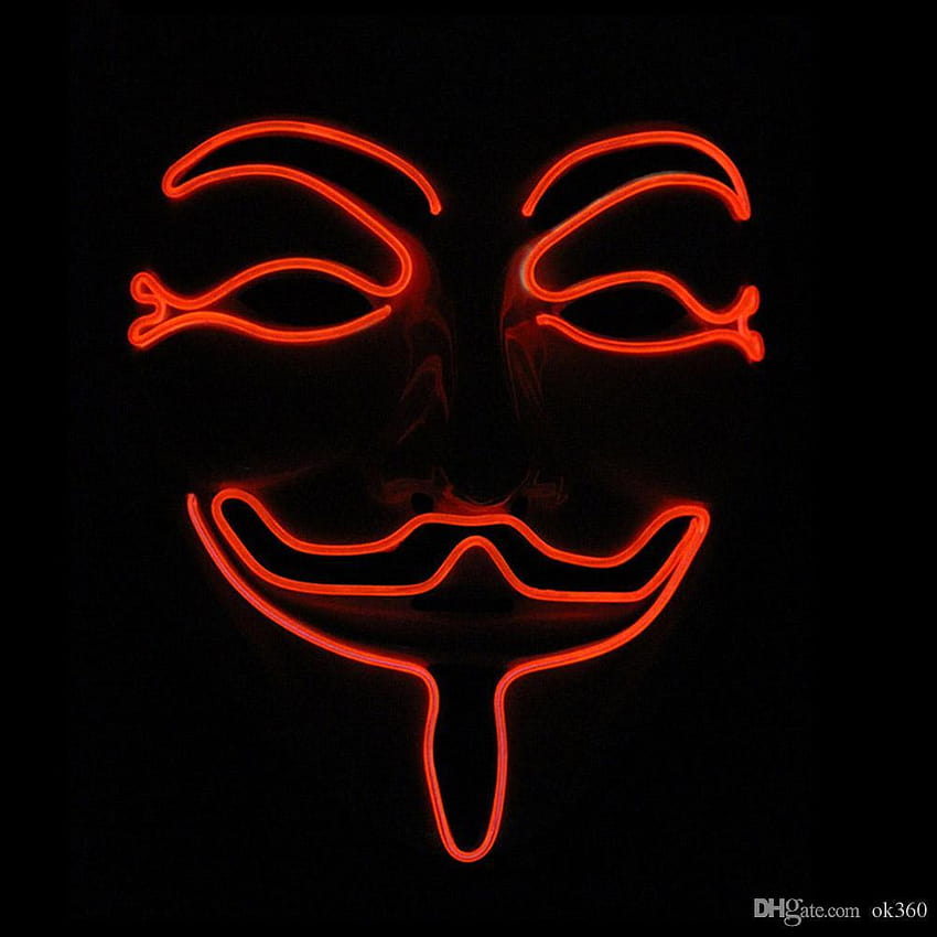 Nuovo filo EL MASK Light Up Luce al neon Vendetta Party Fashion V Costume cosplay Guy Fawkes Maschera anonima per la festa di Halloween Carnevale spaventoso, maschera led anonima Sfondo del telefono HD