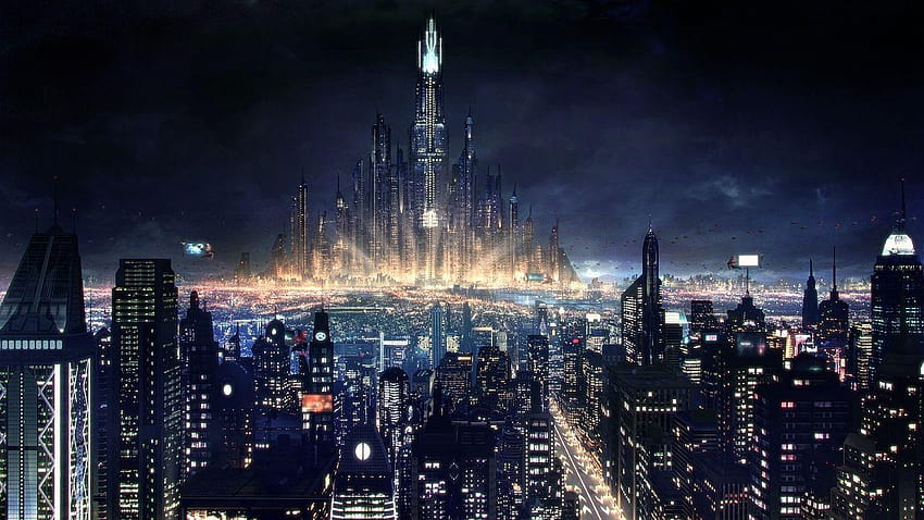 Future City Skyline Night [1280x720], città futuristica di notte Sfondo HD