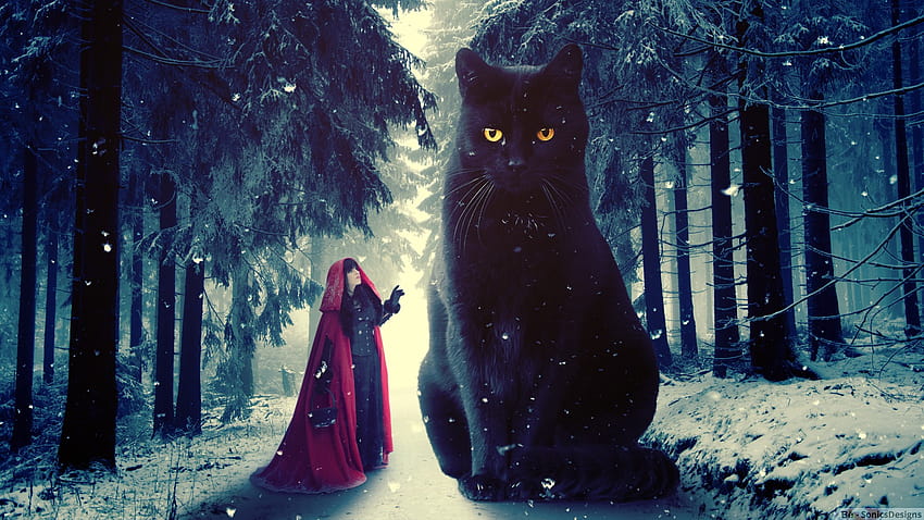 Red Riding Hood, Cat, Snow, Winter, Manipulation, hop, Digital Art / and Mobile Backgrounds HD wallpaper