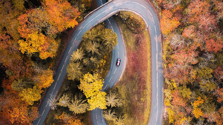 1920x1080 road, car, aerial view, trees, autumn full , tv, f, backgrounds, autumn 1920x1080 highway HD wallpaper