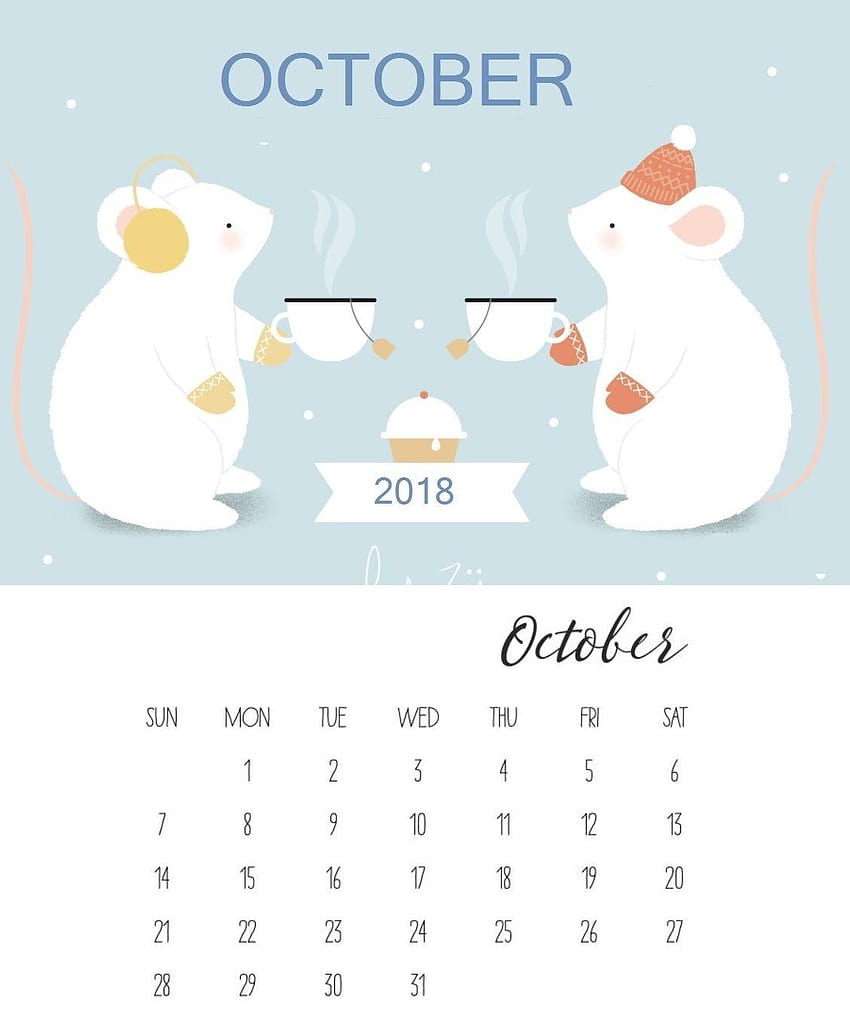 Cute October 2018 Calendar – Printable Paper Sheets HD phone wallpaper