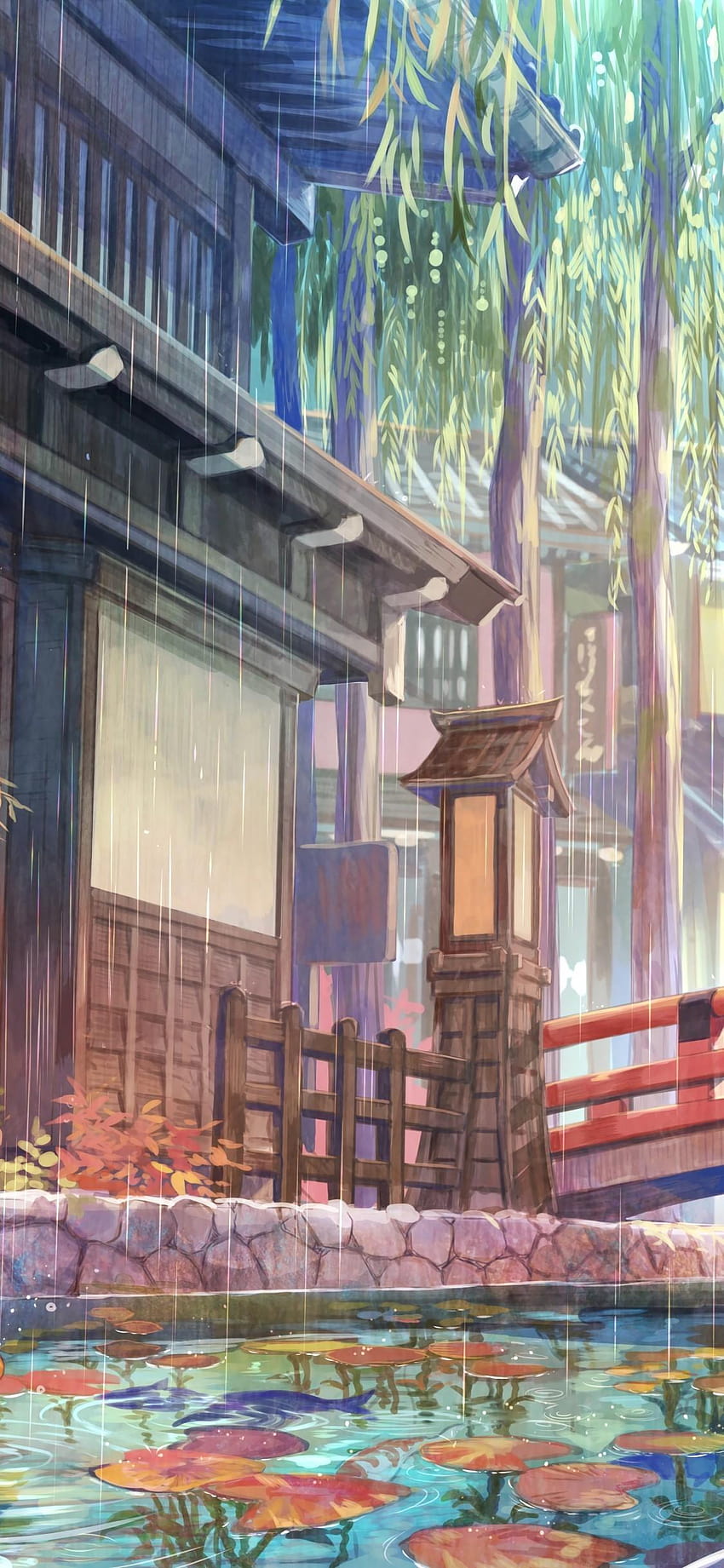 1125x2436 Chica anime, kimono, japonés tradicional, teléfono de lluvia de anime fondo de pantalla del teléfono