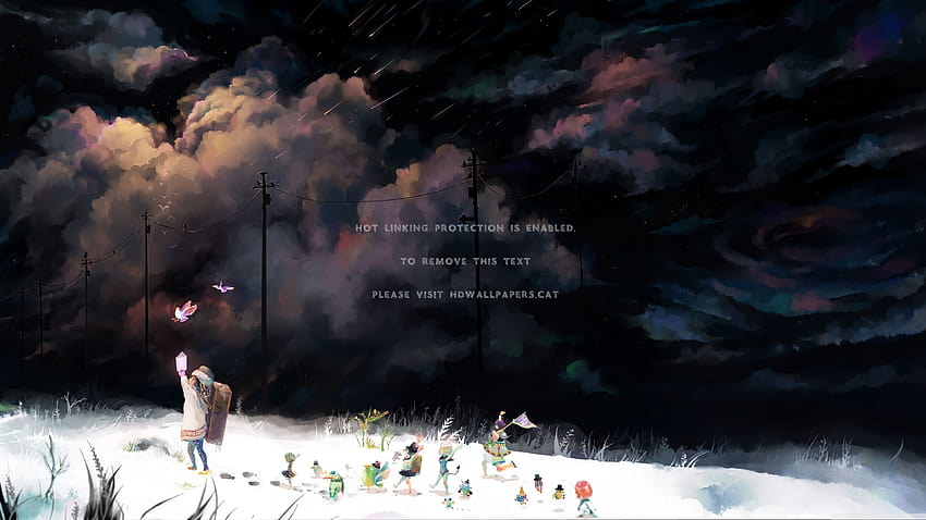 snow girl cloud power poles anime, snow anime HD wallpaper