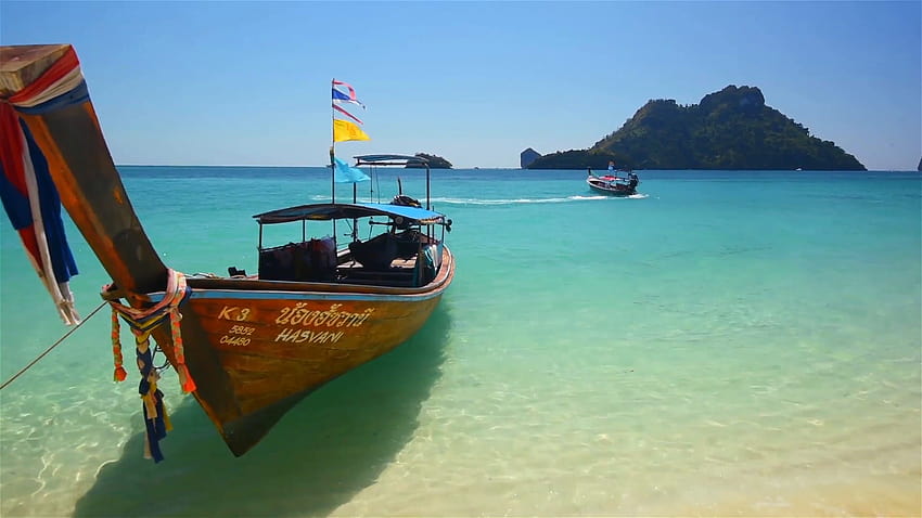 Langes Boot und Insel Poda, Thailand, Insel Poda Thailand HD-Hintergrundbild