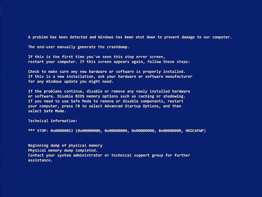 Niebieski ekran śmierci systemu Windows Tapeta HD