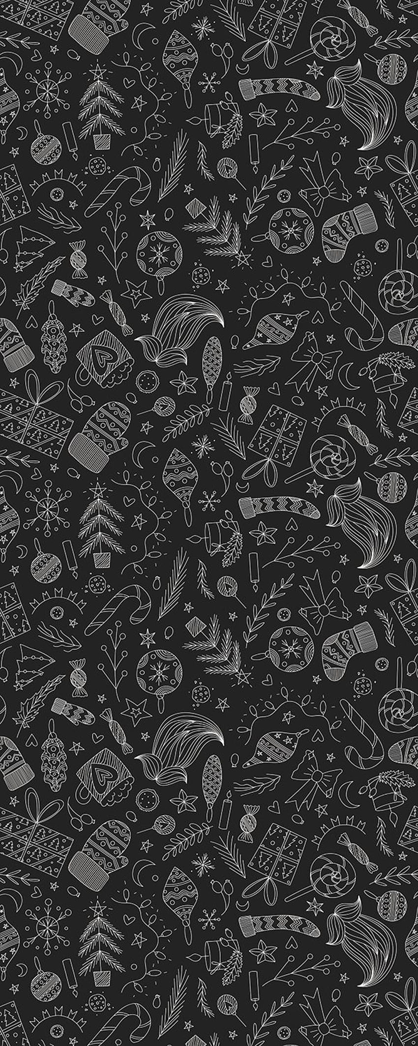 Czarny Boże Narodzenie Doodle wzór, ciemny doodle Tapeta na telefon HD