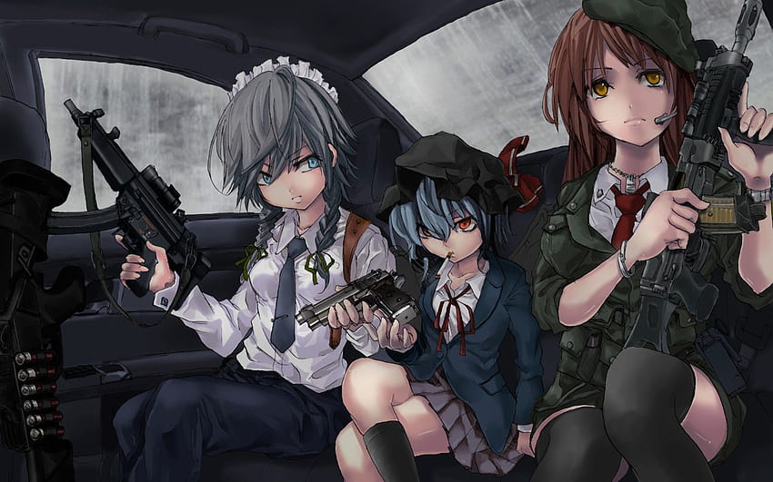 Anime Girls With Guns, garotas de desenhos animados gangsta papel de parede HD