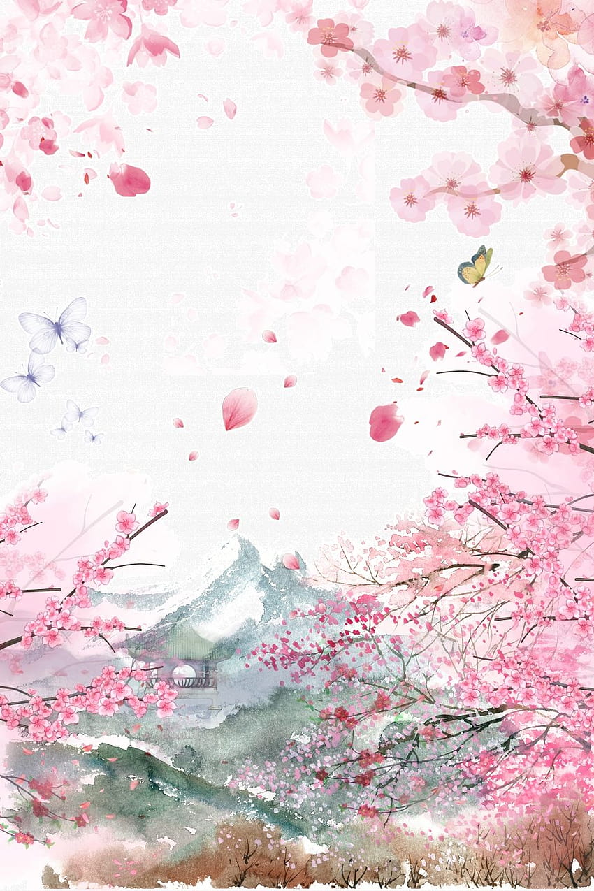 Sansheng Iii Shili Peach Blossom Pink Romantic Backgrounds Material, Drei Generationen, Drei Meilen, Pfirsich Hintergründe für zehn Meilen Pfirsichblüten HD-Handy-Hintergrundbild