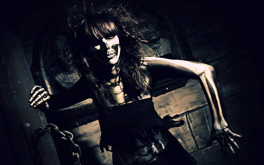 Dark Skull Skeleton Horror Scary Creepy Spooky Women, 소름 끼치는 여성 HD 월페이퍼
